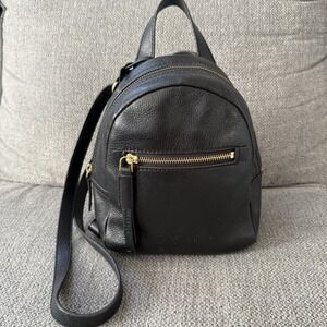 Fossil‎ Black Leather Mini Convertible Adjustable Strap Backpack Bag Tassel Key